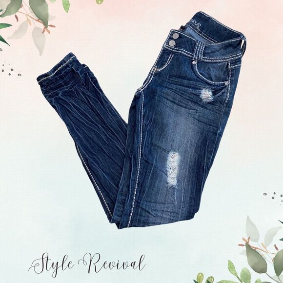 SALE✨ Almost Famous Y2K Distressed Skinny Dark Denim Jeans - Size 5 (JR) - Picture 5 of 7